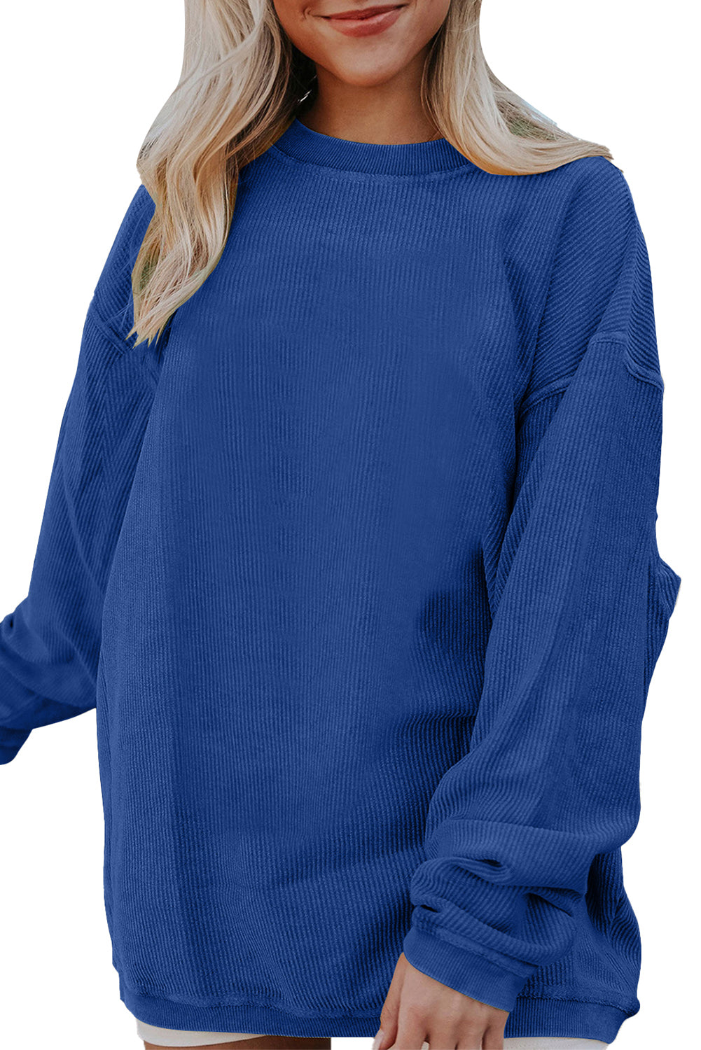 Sudadera holgada de canalé arrugado con hombros caídos en color gris claro
