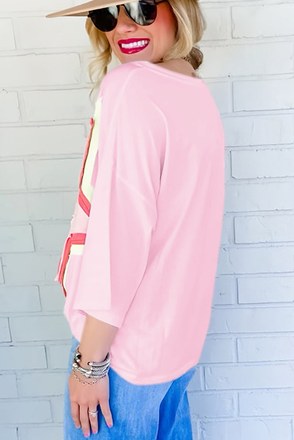Camiseta extragrande de manga corta con parches de estrellas y bloques de color Bonbon