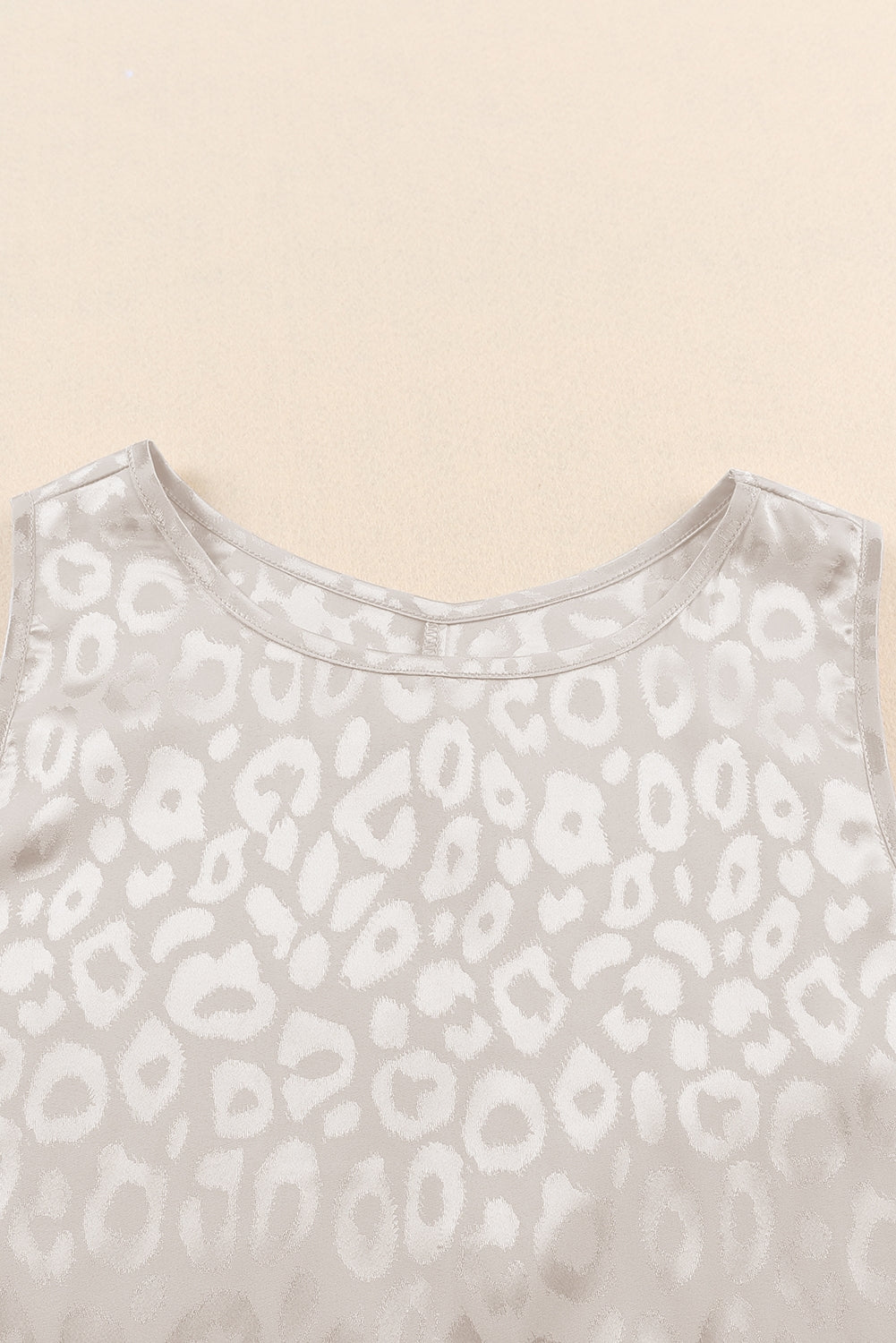Beige Leopard Print Casual Sleeveless Satin Top