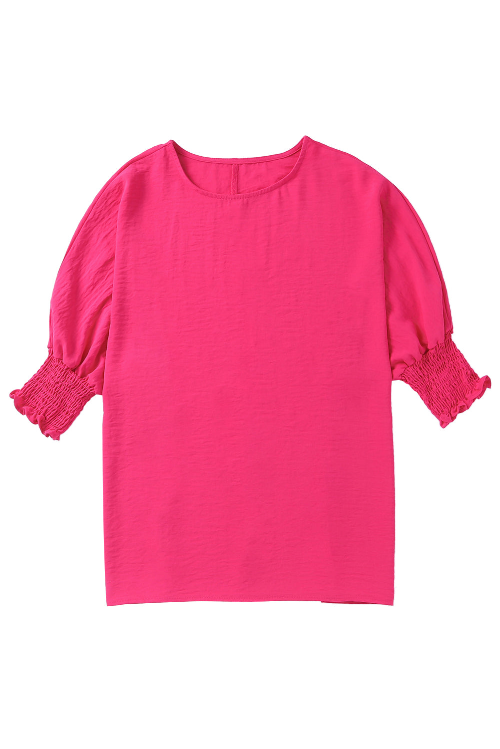 Blusa informal de media manga con puños fruncidos, color blanco, lisa