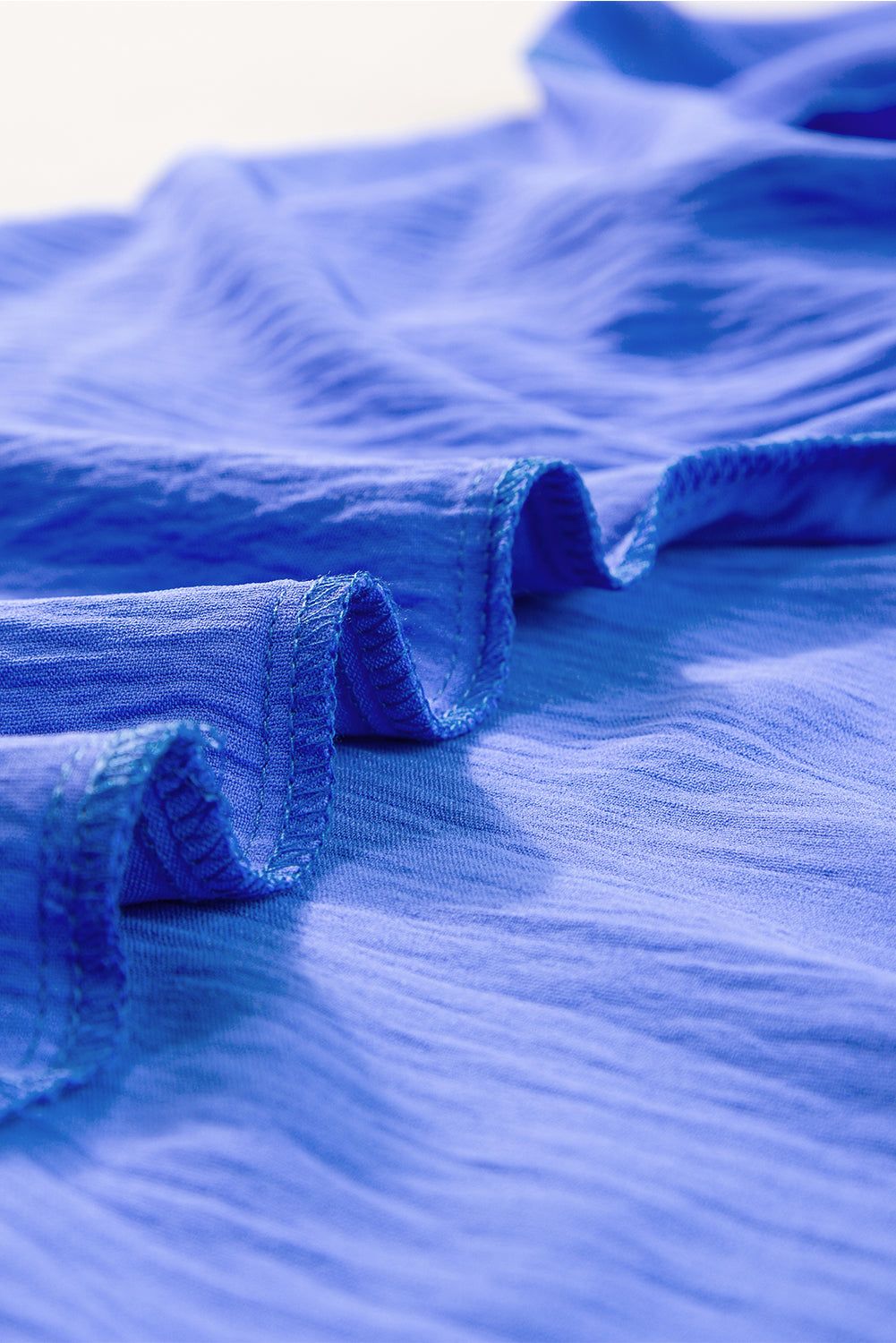 Dark Blue Crinkled Collared Smocked Cuffs Dolman Top