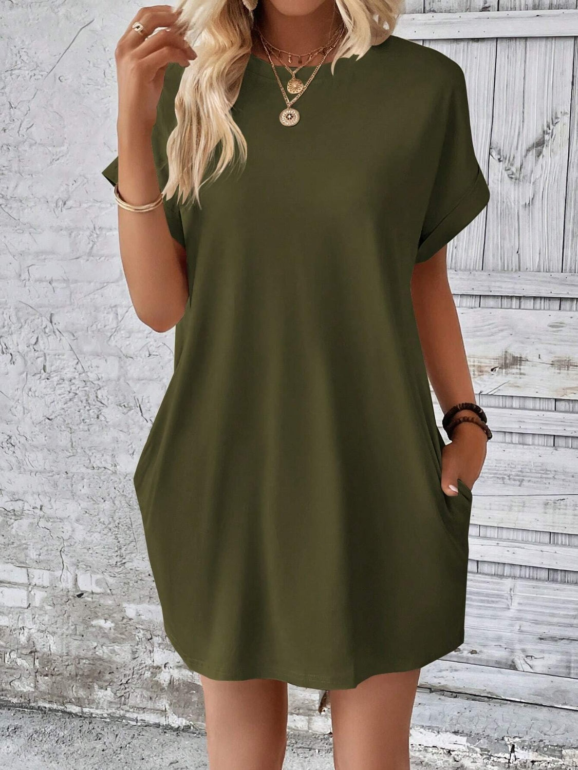 Vestido mini de cuello redondo y manga corta | Tallas S a 2XL | 8 COLORES