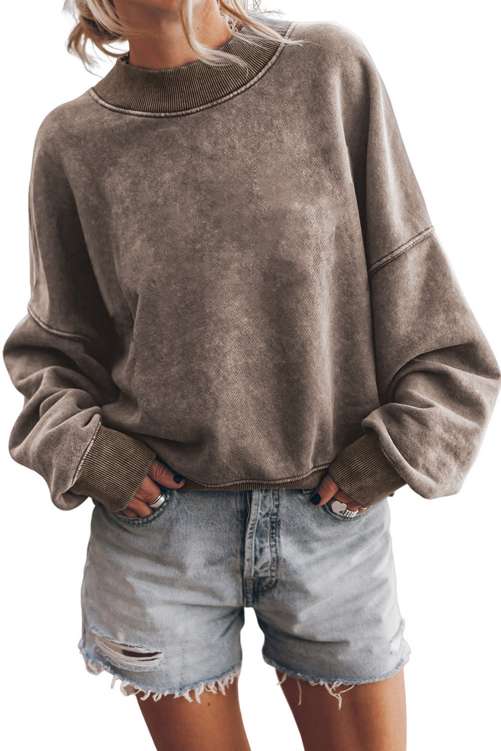 Sudadera con cuello redondo y hombros caídos, color marrón