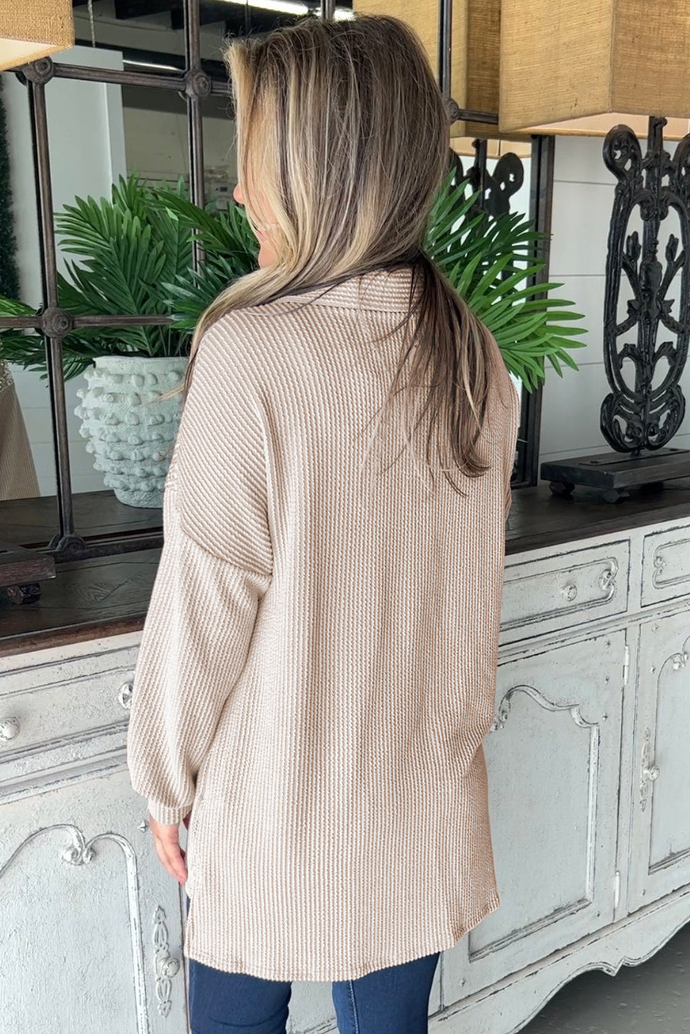 Parchment Sequin Patch Chest Pocket Corded Shirt | S - XL | 2 COLORS