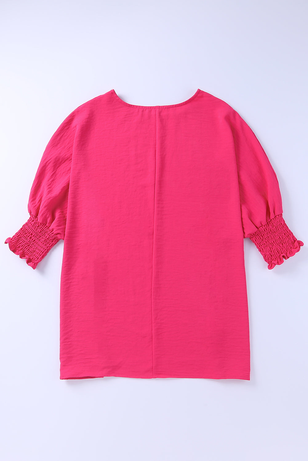 Blusa informal de media manga con puños fruncidos, color blanco, lisa