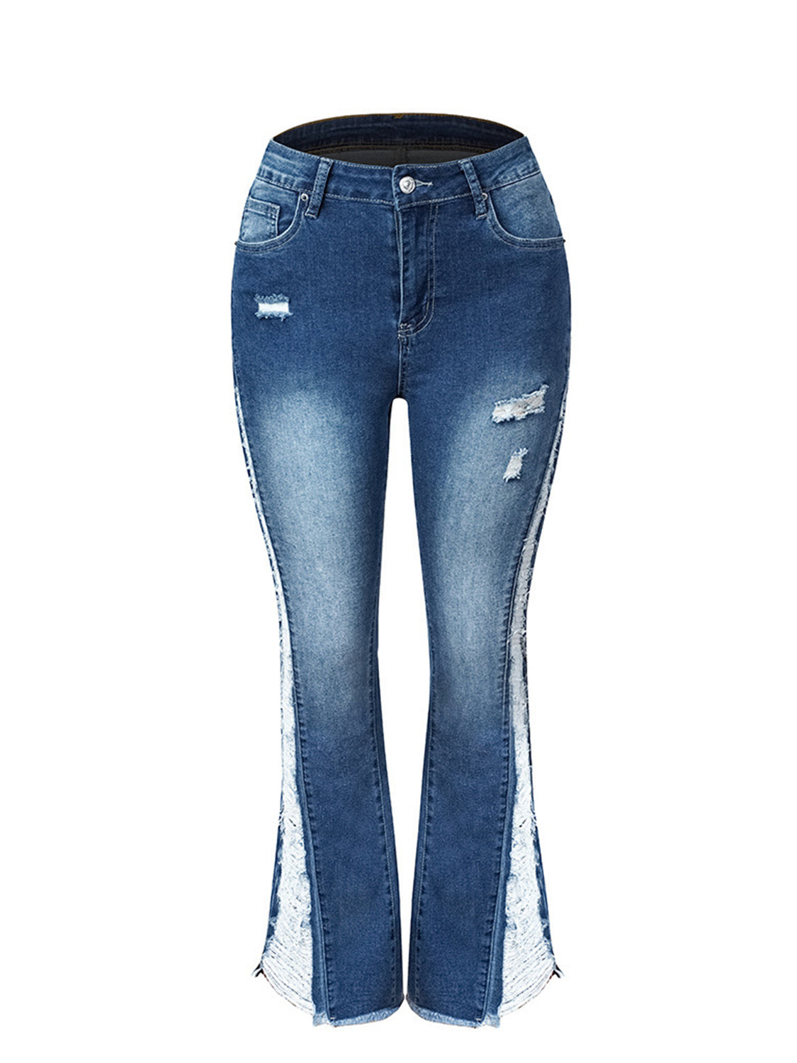 Vaqueros bootcut con dobladillo deshilachado y desgastado