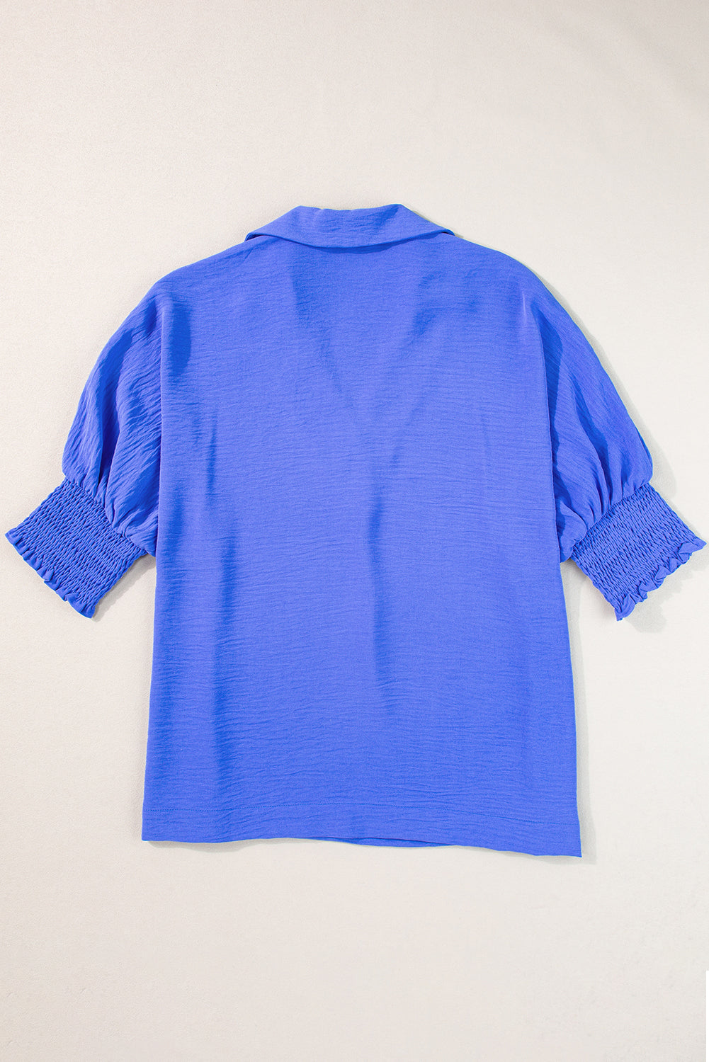 Dark Blue Crinkled Collared Smocked Cuffs Dolman Top