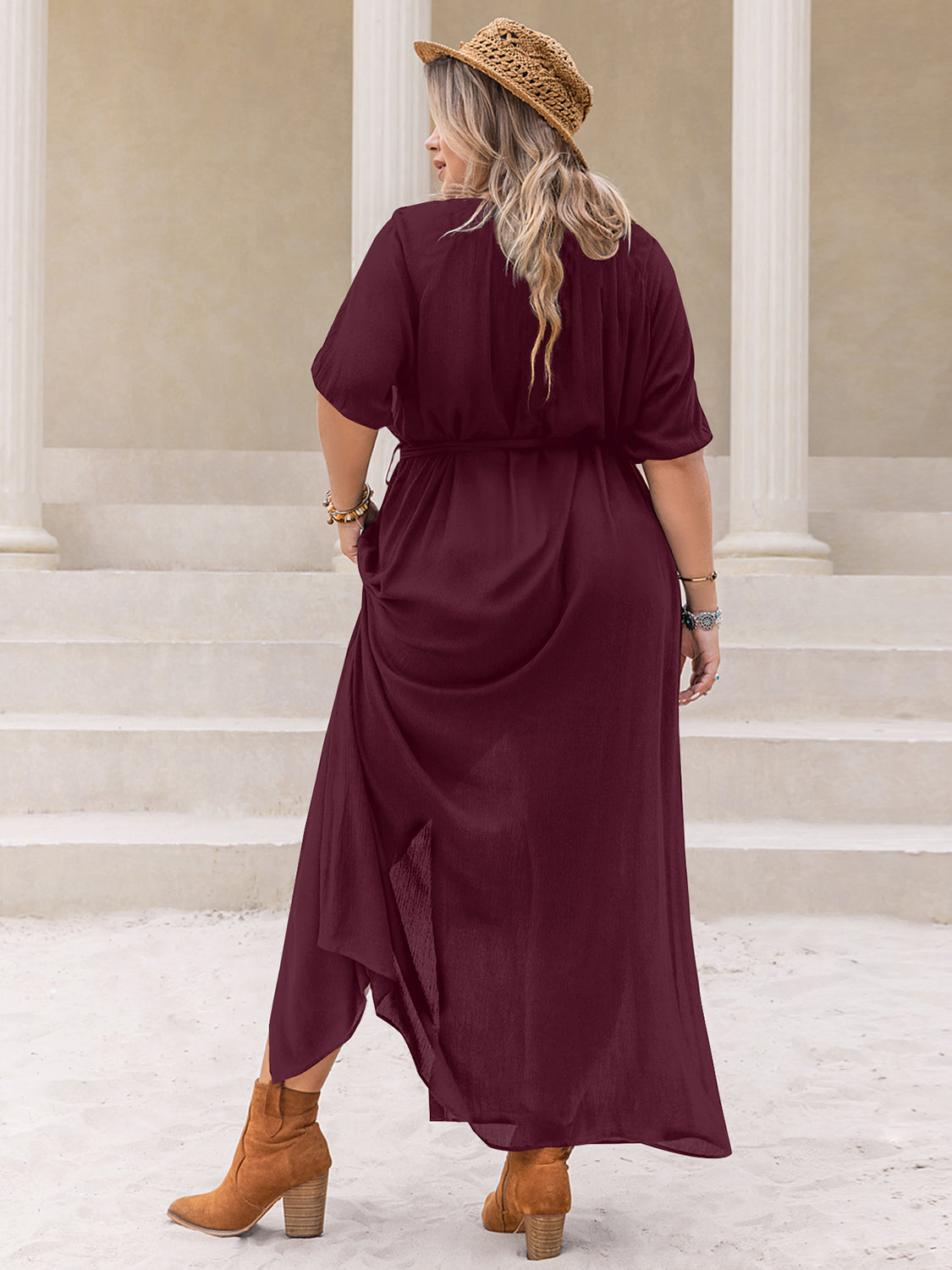 Vestido de talla grande con cuello redondo y media manga