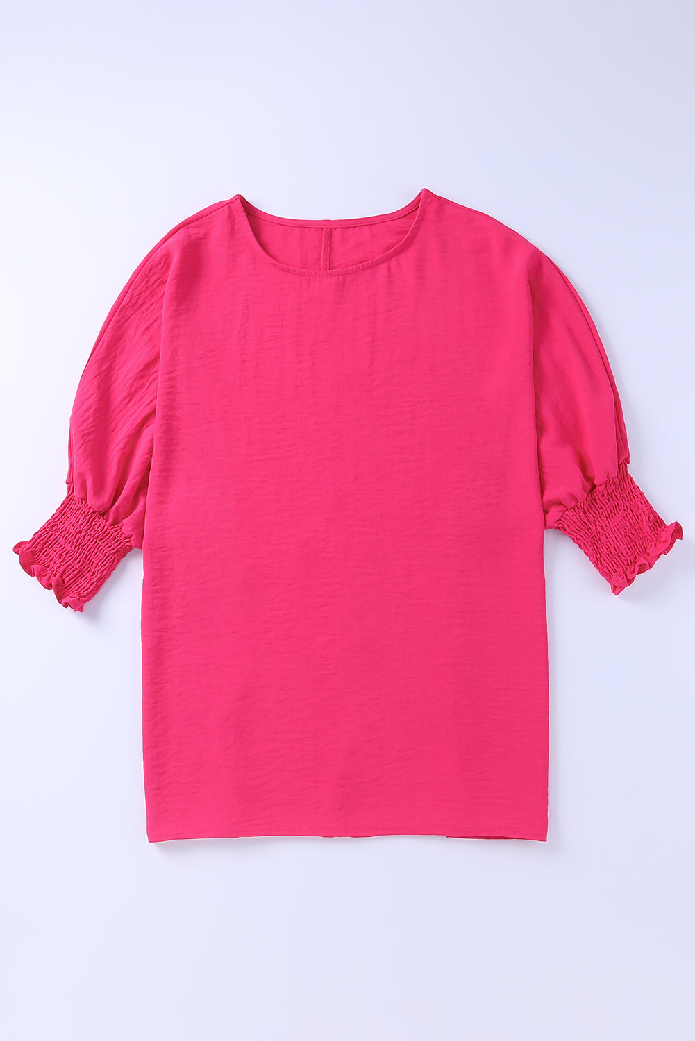 Blusa informal de media manga con puños fruncidos, color blanco, lisa