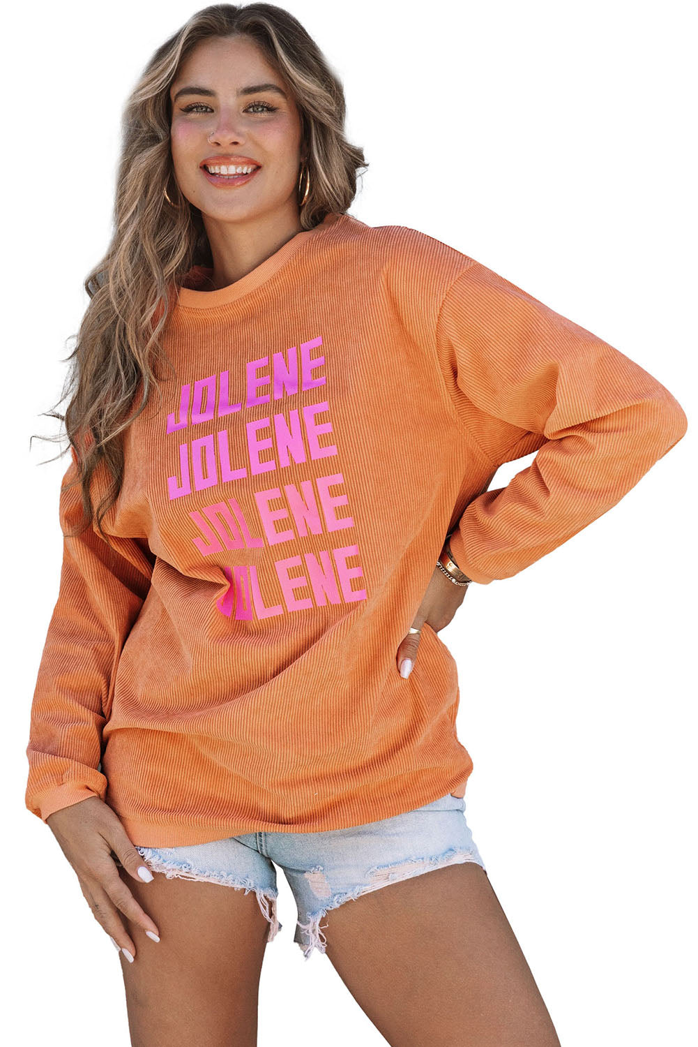 Sudadera holgada de canalé arrugado con hombros caídos en color gris claro