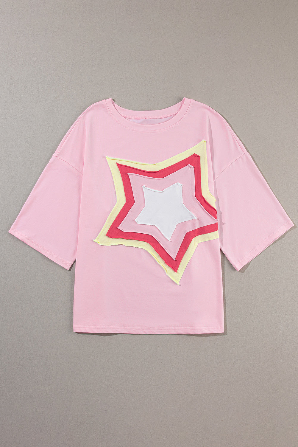 Camiseta extragrande de manga corta con parches de estrellas y bloques de color Bonbon
