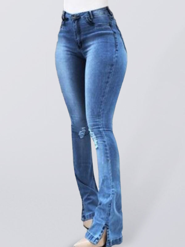 Stretch High Waist Slit Boot Cut Jeans | S - XXL | 2 COLORS