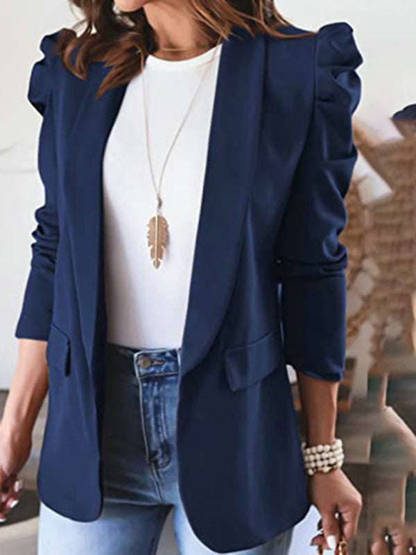 Blazer informal de mujer con mangas abullonadas y hombreras de manga larga para desplazamientos diarios
