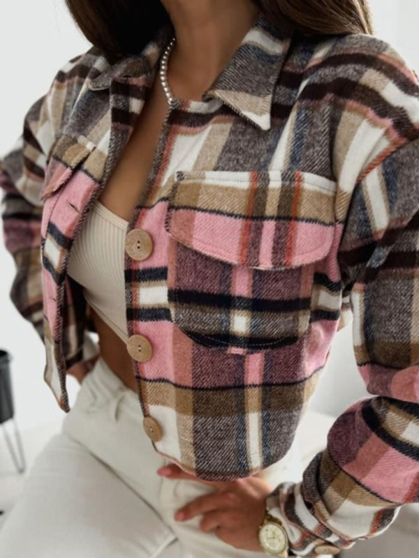 Chaqueta casual con bolsillo abotonado y solapa a cuadros
