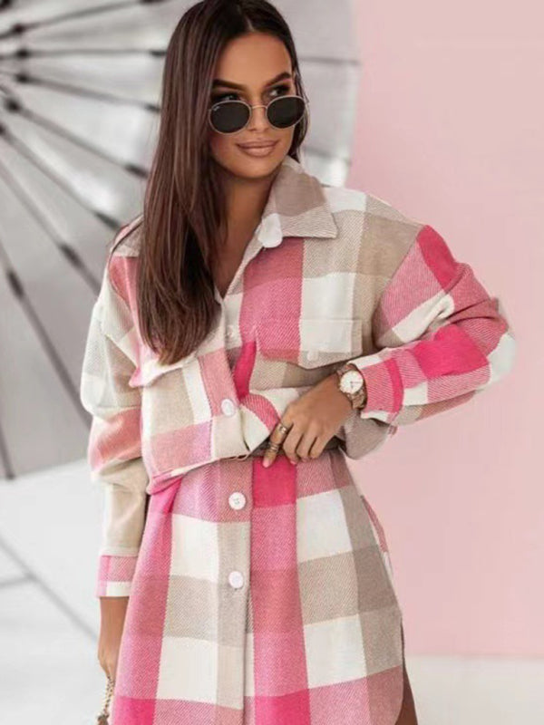 Chaqueta larga de franela de lana para mujer