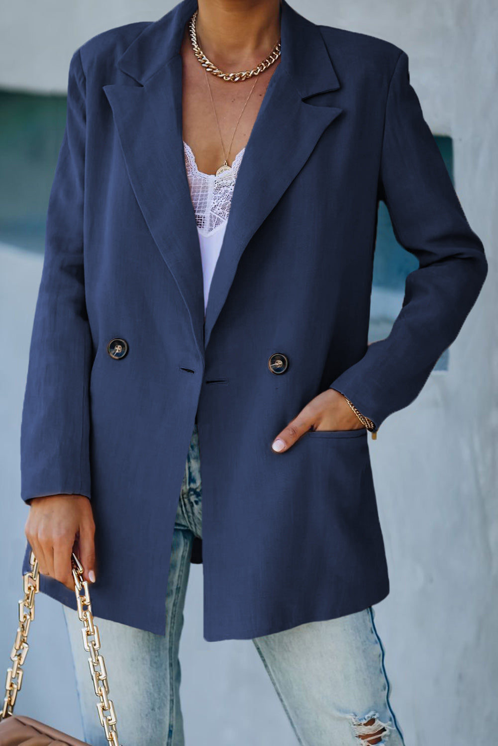 Blazer cruzado con hombros acolchados y bolsillos de Double Take