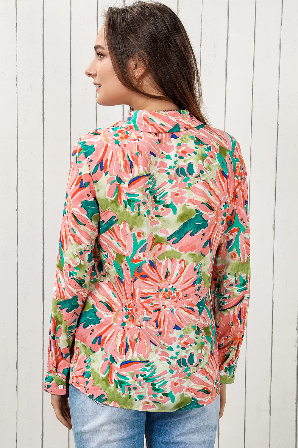 Camisa de manga larga con cuello y estampado floral de Double Take