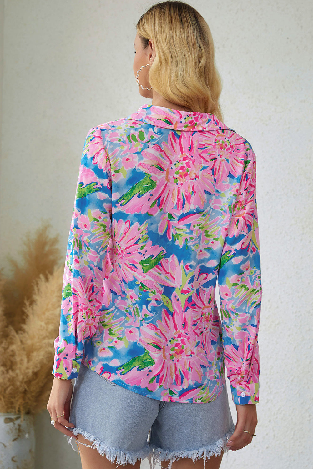 Camisa de manga larga con cuello y estampado floral de Double Take