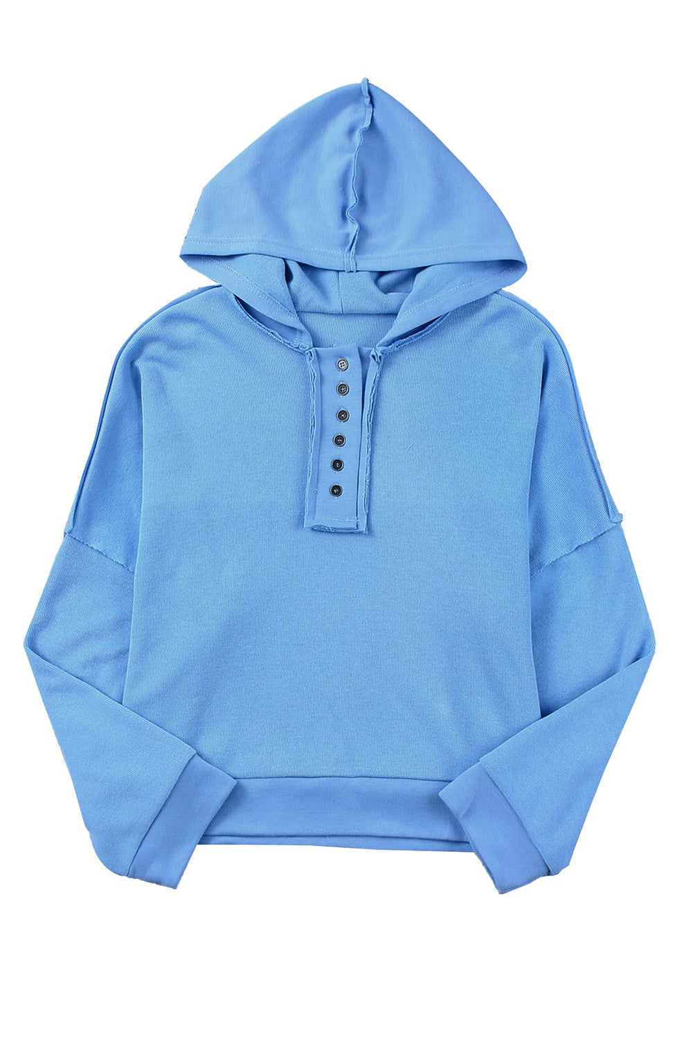 Black Solid Color Button Front Basic Pullover Hoodie