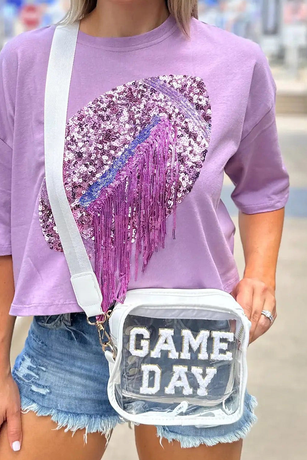 Bolsa transparente para estadio con estampado GAME DAY de chenilla