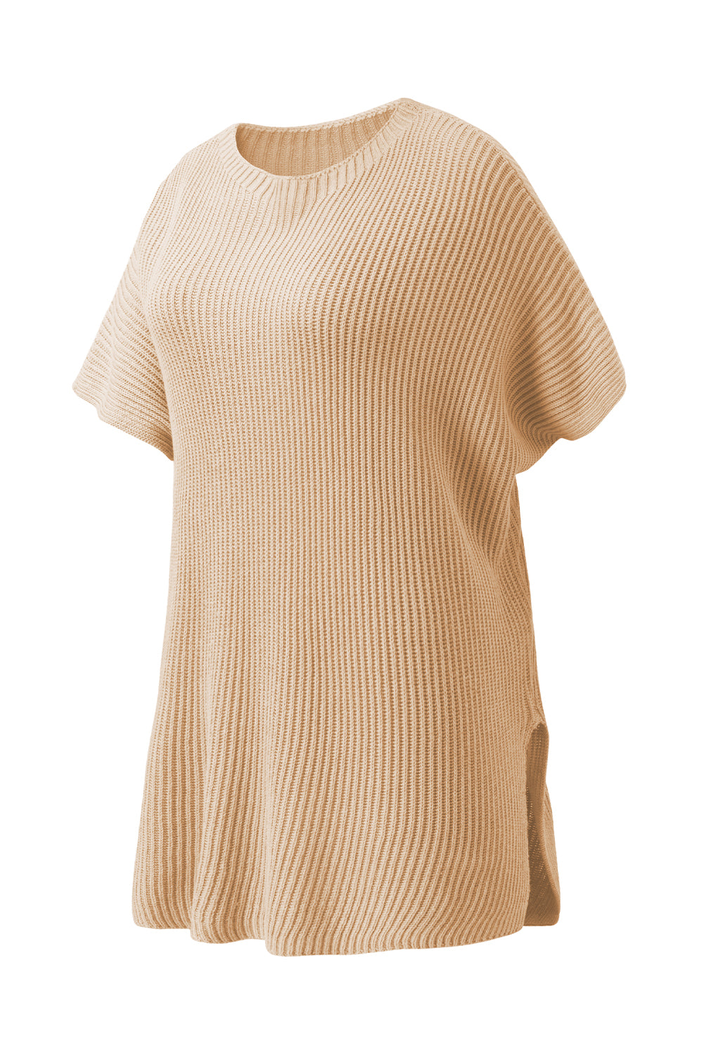 Top de punto de gran tamaño con mangas cortas estilo dolman y abertura lateral en color gris | S - XL | 3 COLORES