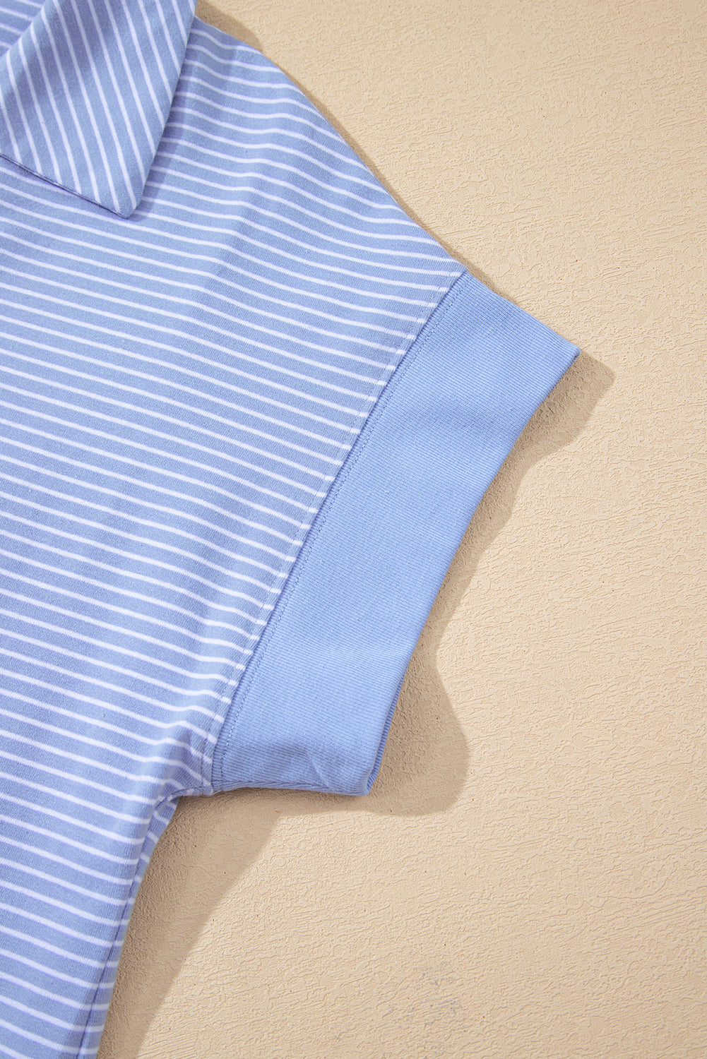 Sky Blue Striped Dolman Sleeve Pullover and Drawstring Shorts Set