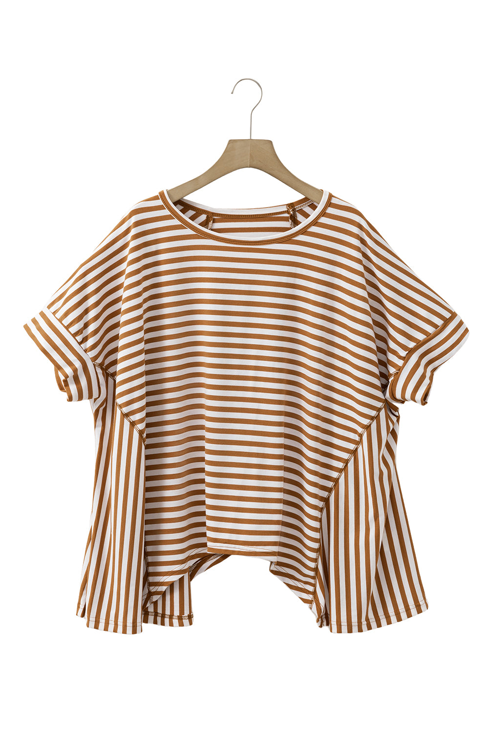 Khaki Striped Batwing Sleeve Oversized Top