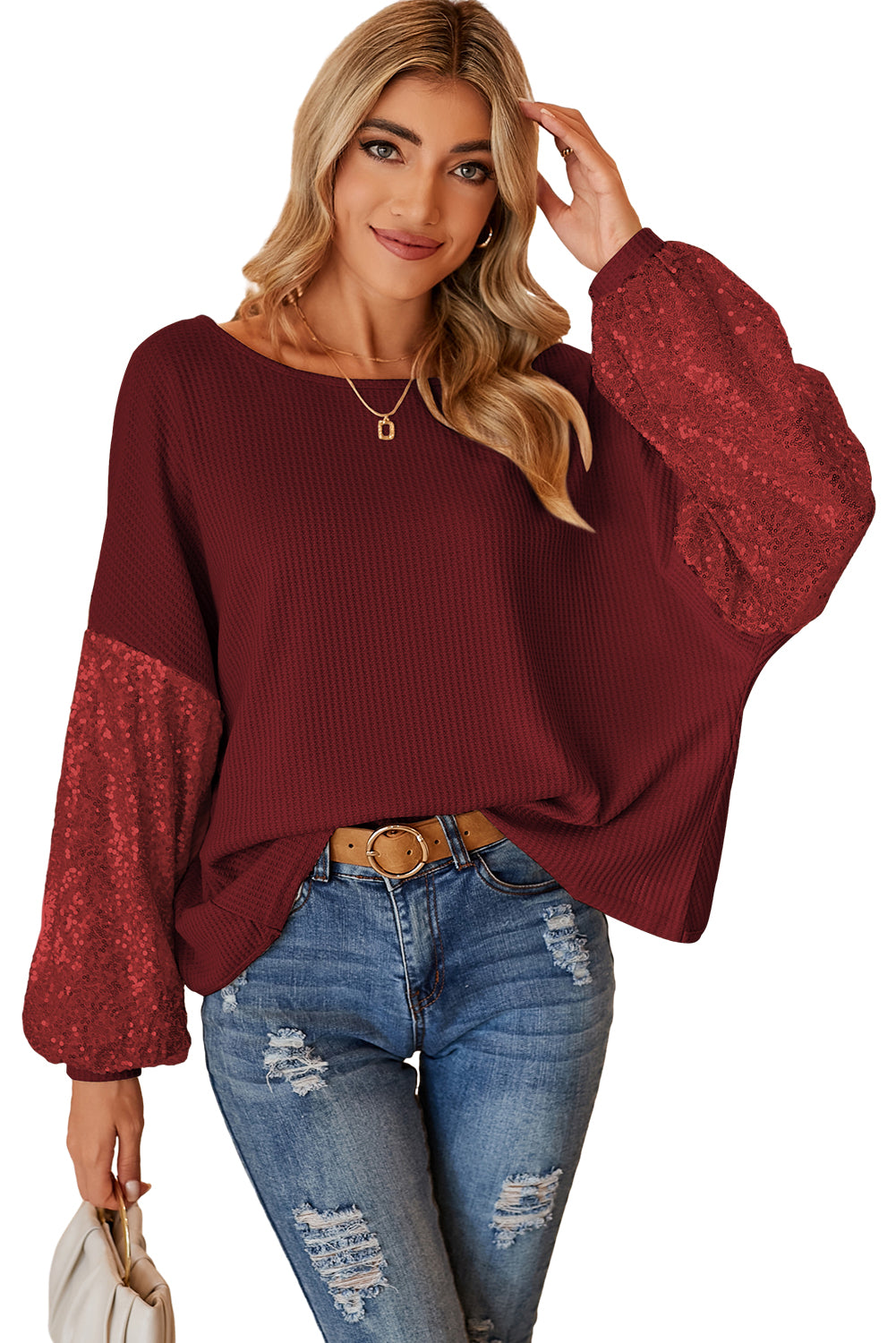 Black Cross Backless Sequin Bishop Sleeve Top | S - 2XL | 3 COLORS