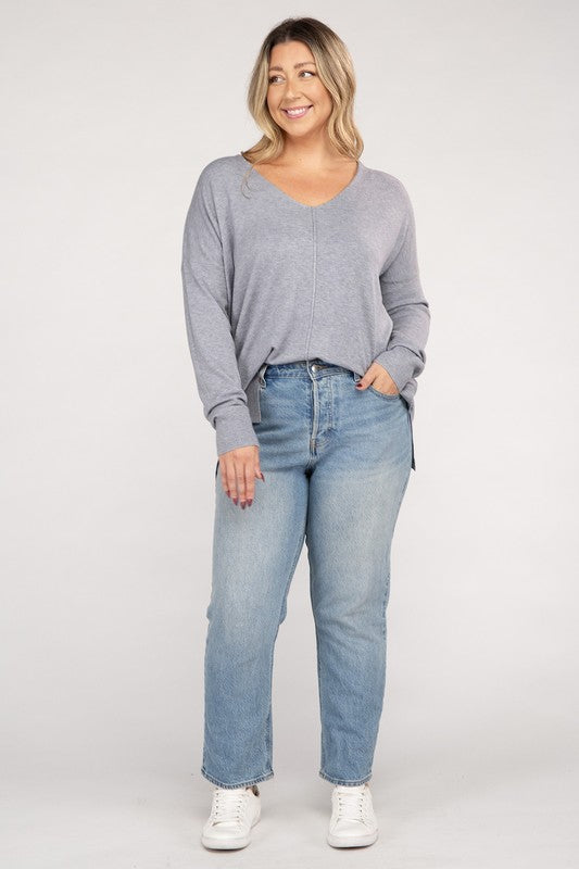 Plus Garment Dyed Front Seam Sweater