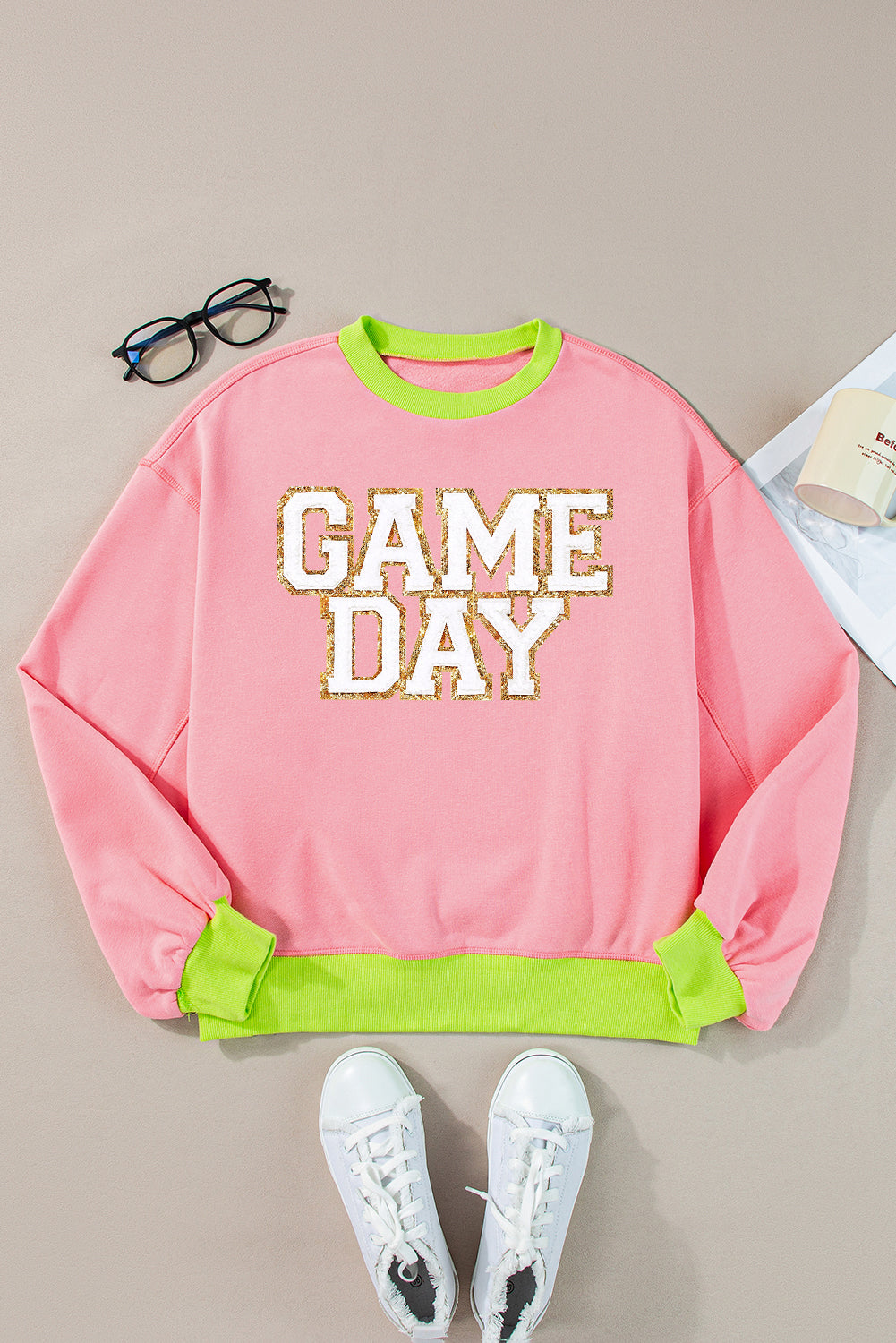 Sudadera con cuello redondo y bloques de color rosa GAME DAY