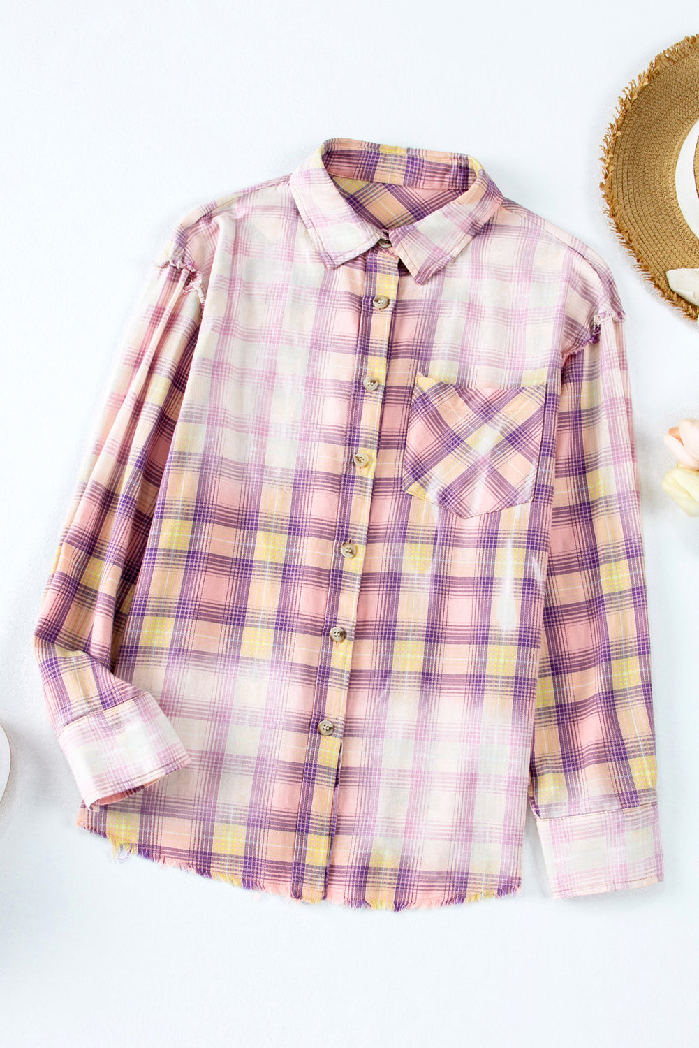 Purple Plaid Long Sleeve Collared Button Up Shirt