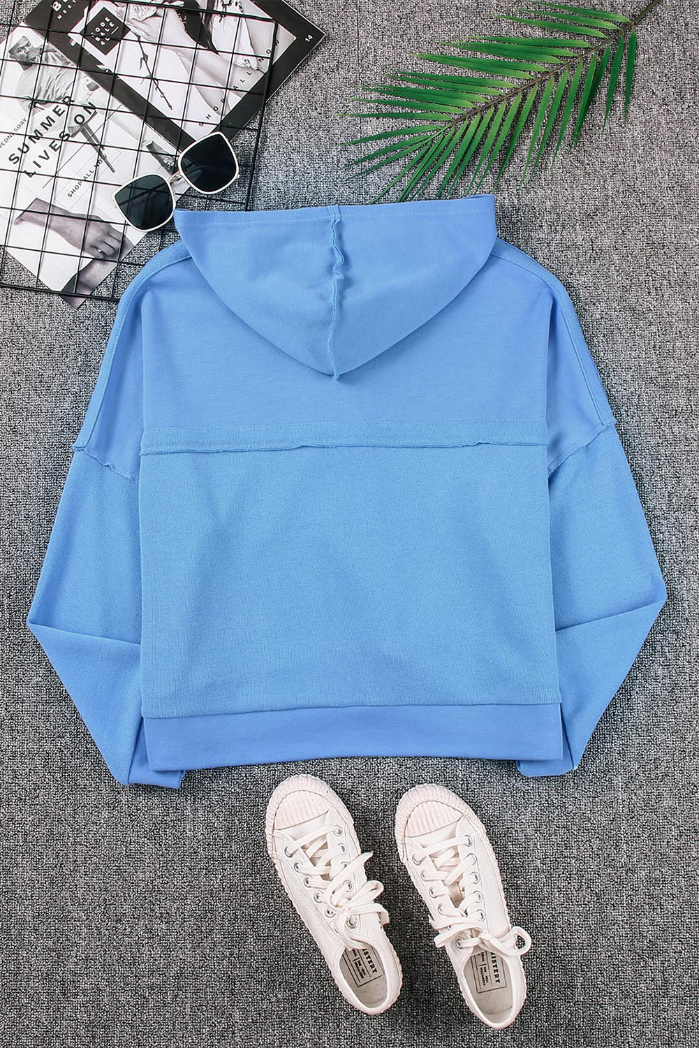 Black Solid Color Button Front Basic Pullover Hoodie