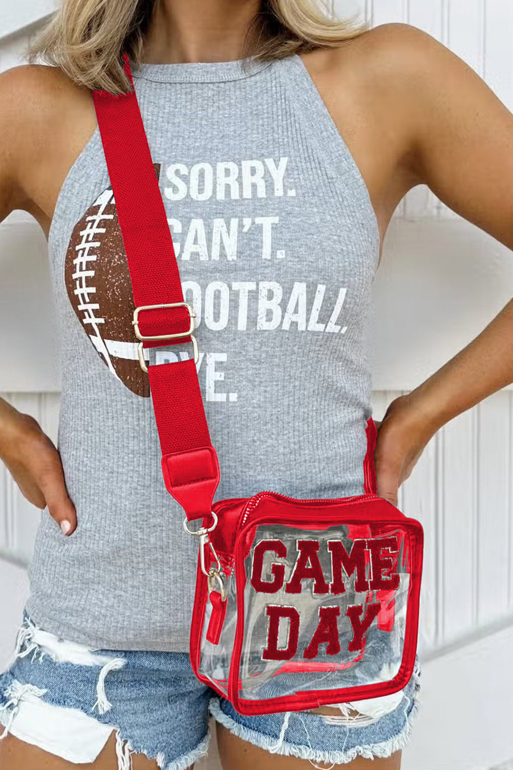 Fiery Red GAME DAY Rugby Football Clear Shoulder Bag