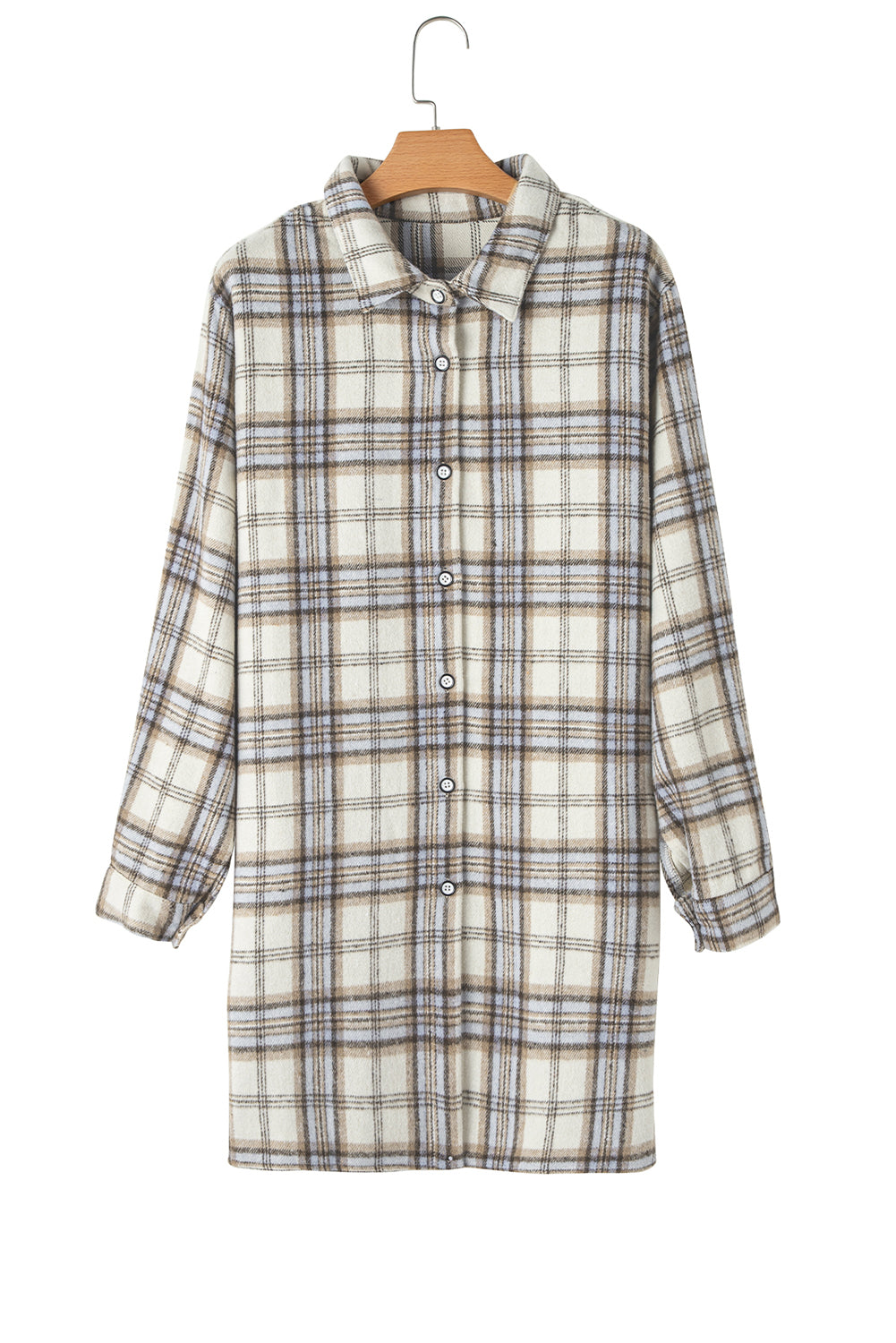 White Plaid Print Tunic Side Slits Plus Size Shacket