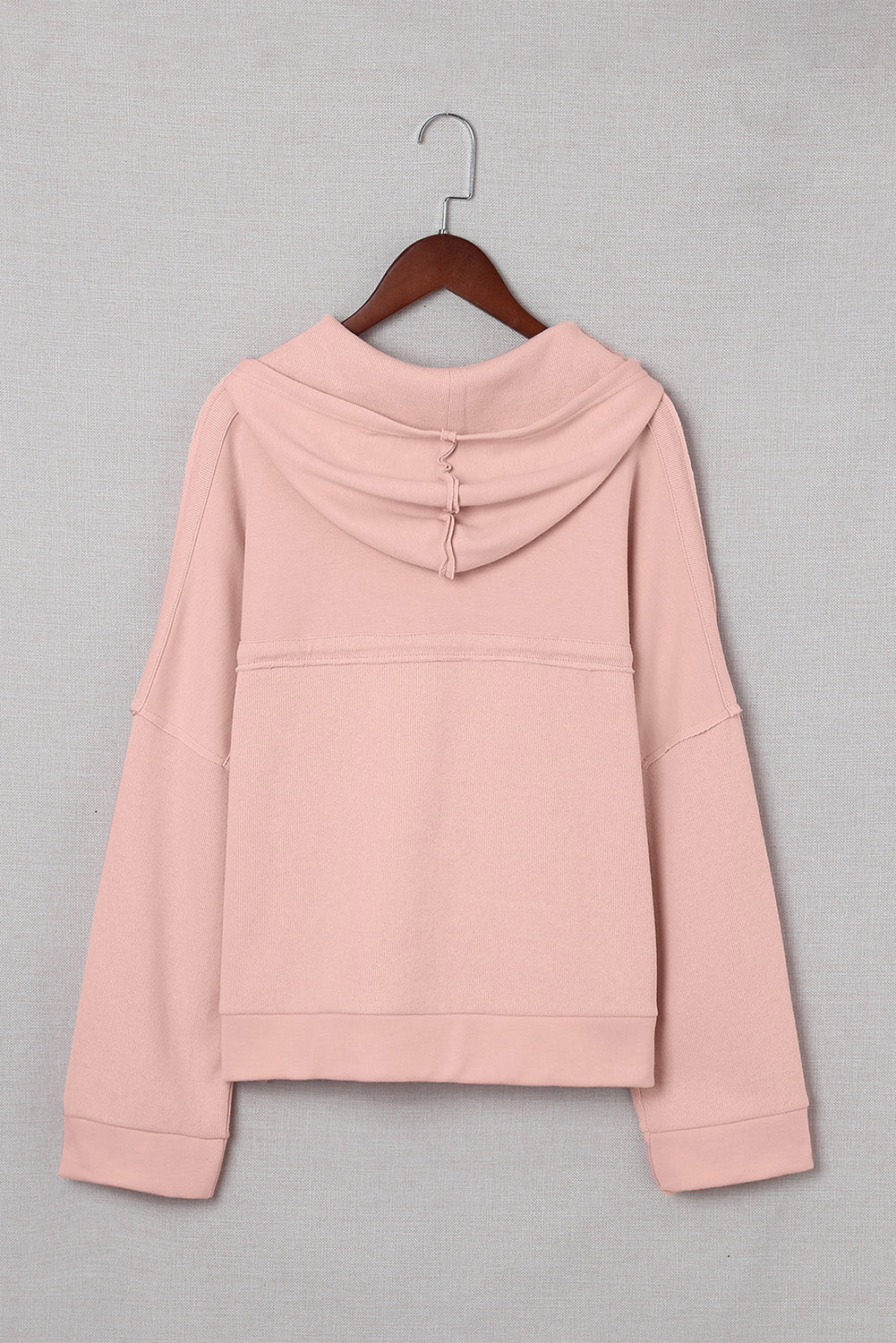 Black Solid Color Button Front Basic Pullover Hoodie