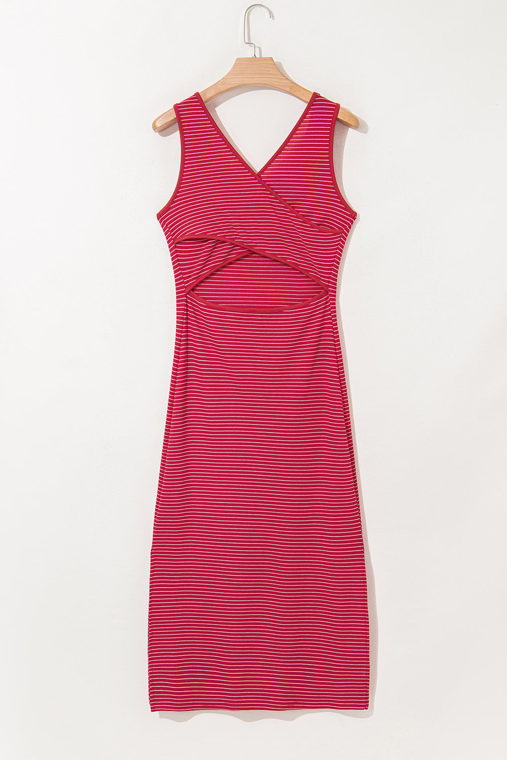 Black Striped Criss Cross Back Side Slits Slim Fit Sleeveless Dress