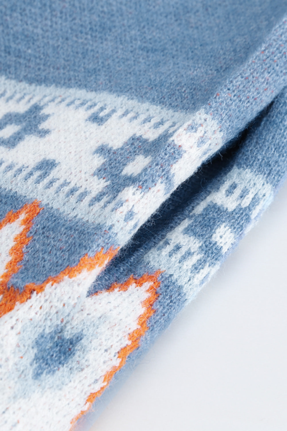 Cárdigan de punto con estampado azteca azul y parte delantera abierta