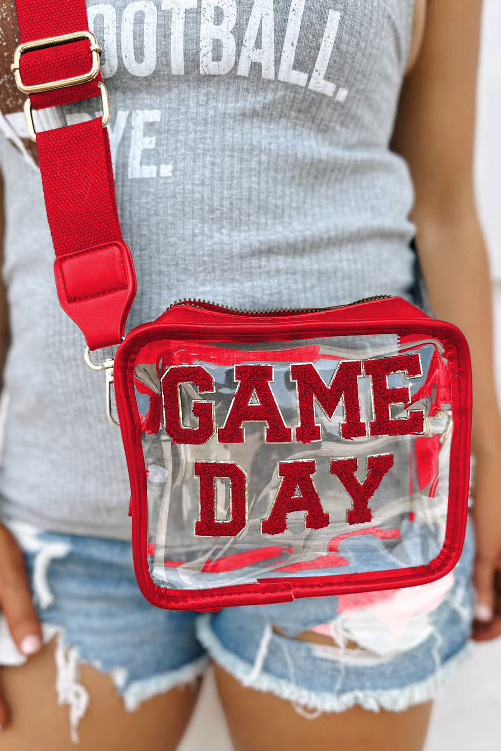 Fiery Red GAME DAY Rugby Football Clear Shoulder Bag