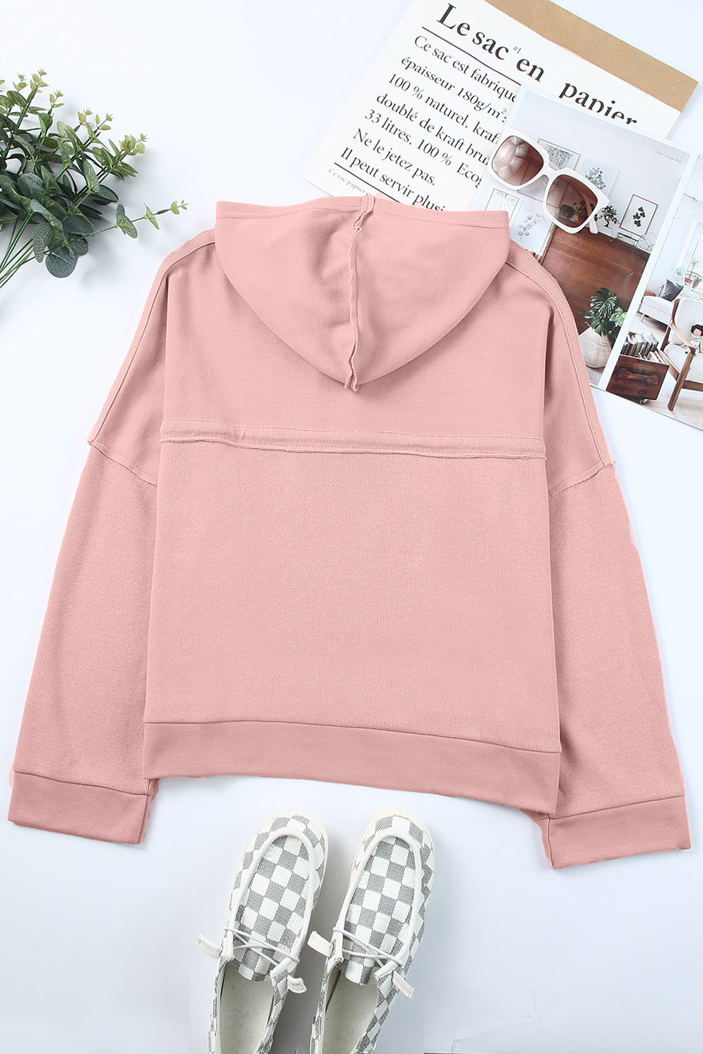Black Solid Color Button Front Basic Pullover Hoodie