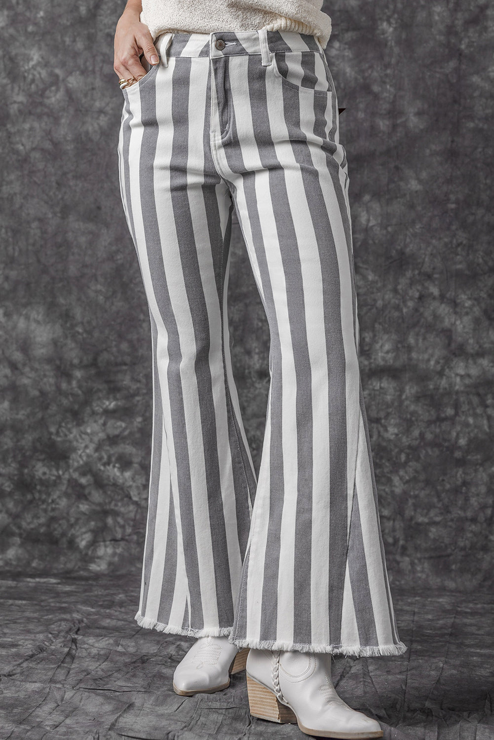 Raw Hem Star Applique Striped Jeans | REG - PLUS