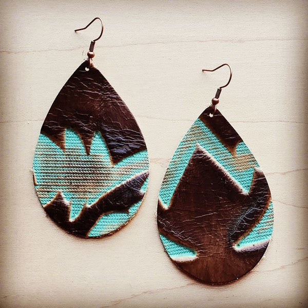 Leather Teardrop Earring in Turq. Laredo
