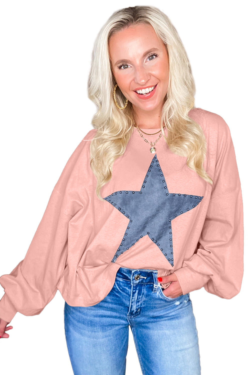 Black Studded Star Oversized Top