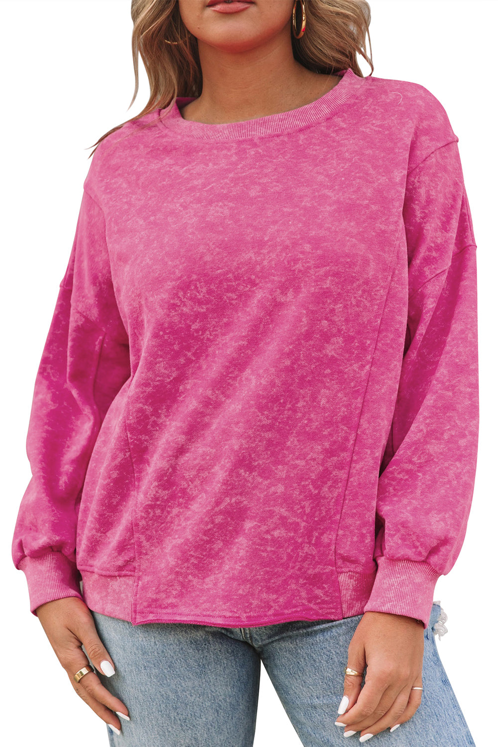 Sudadera informal holgada con efecto desgastado de color rosa