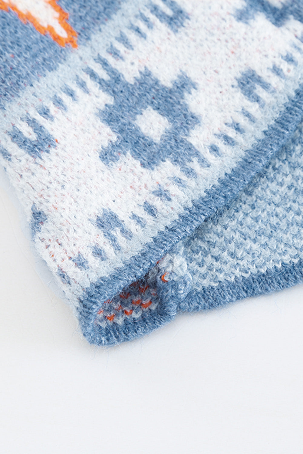 Cárdigan de punto con estampado azteca azul y parte delantera abierta