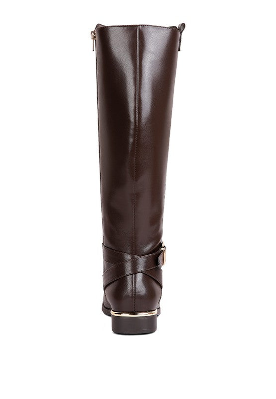 Renny Buckle Strap Embellished Calf Boots