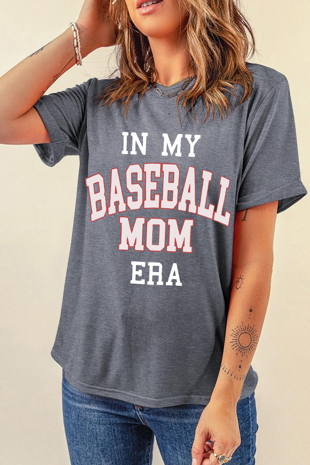 Gray IN MY BASEBALL MOM ERA Crewneck Tee