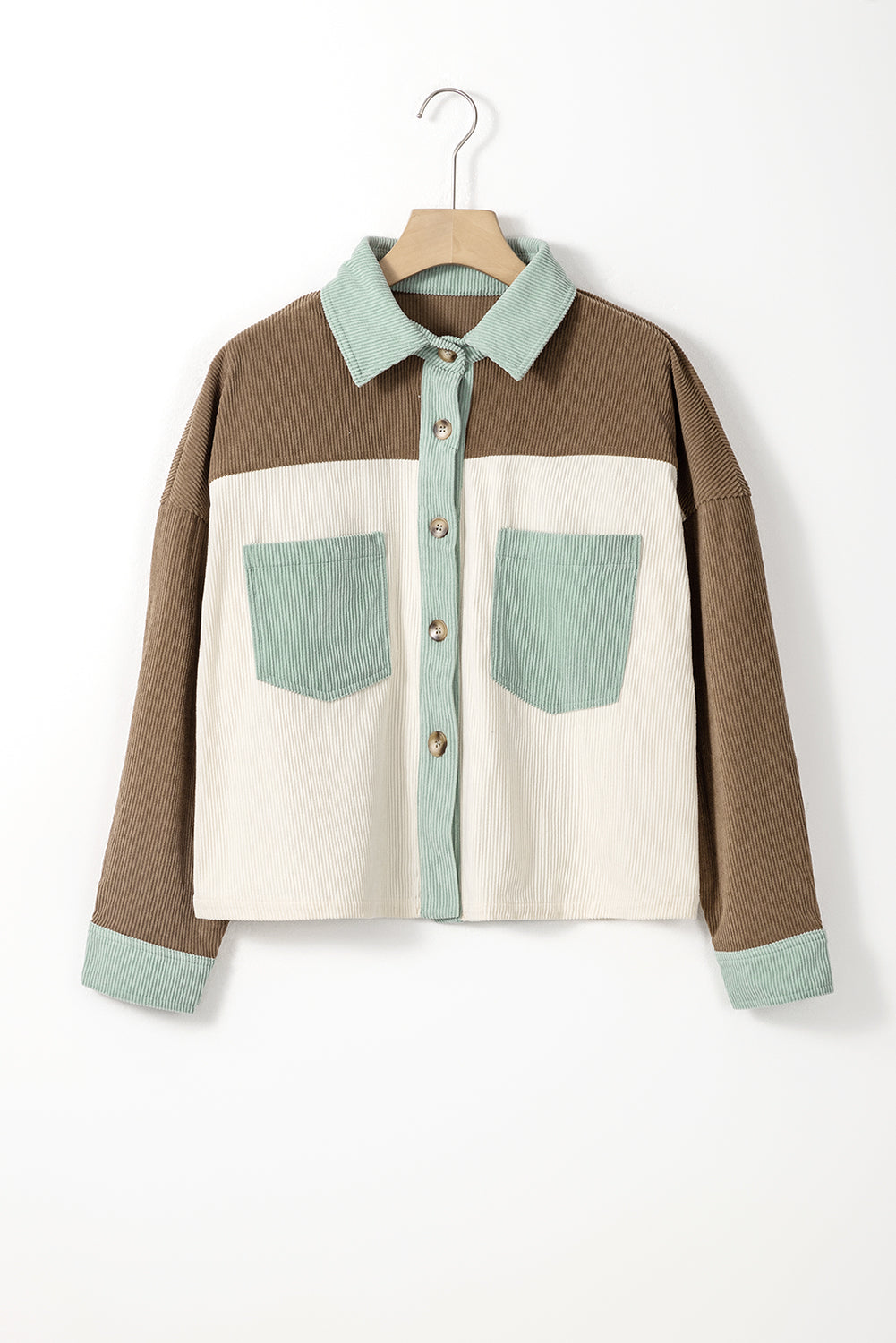 Apricot Powder Patchwork Button Up Cropped Corduroy Jacket