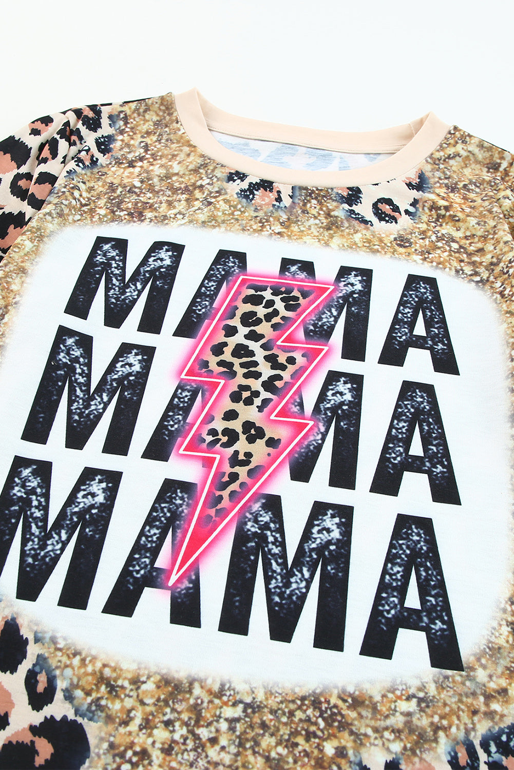 Leopard Dyed MAMA Lightning Graphic T Shirt