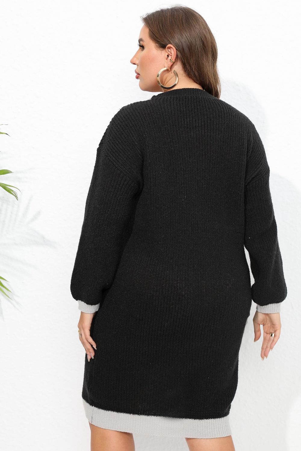 Vestido tipo suéter de manga larga de talla grande