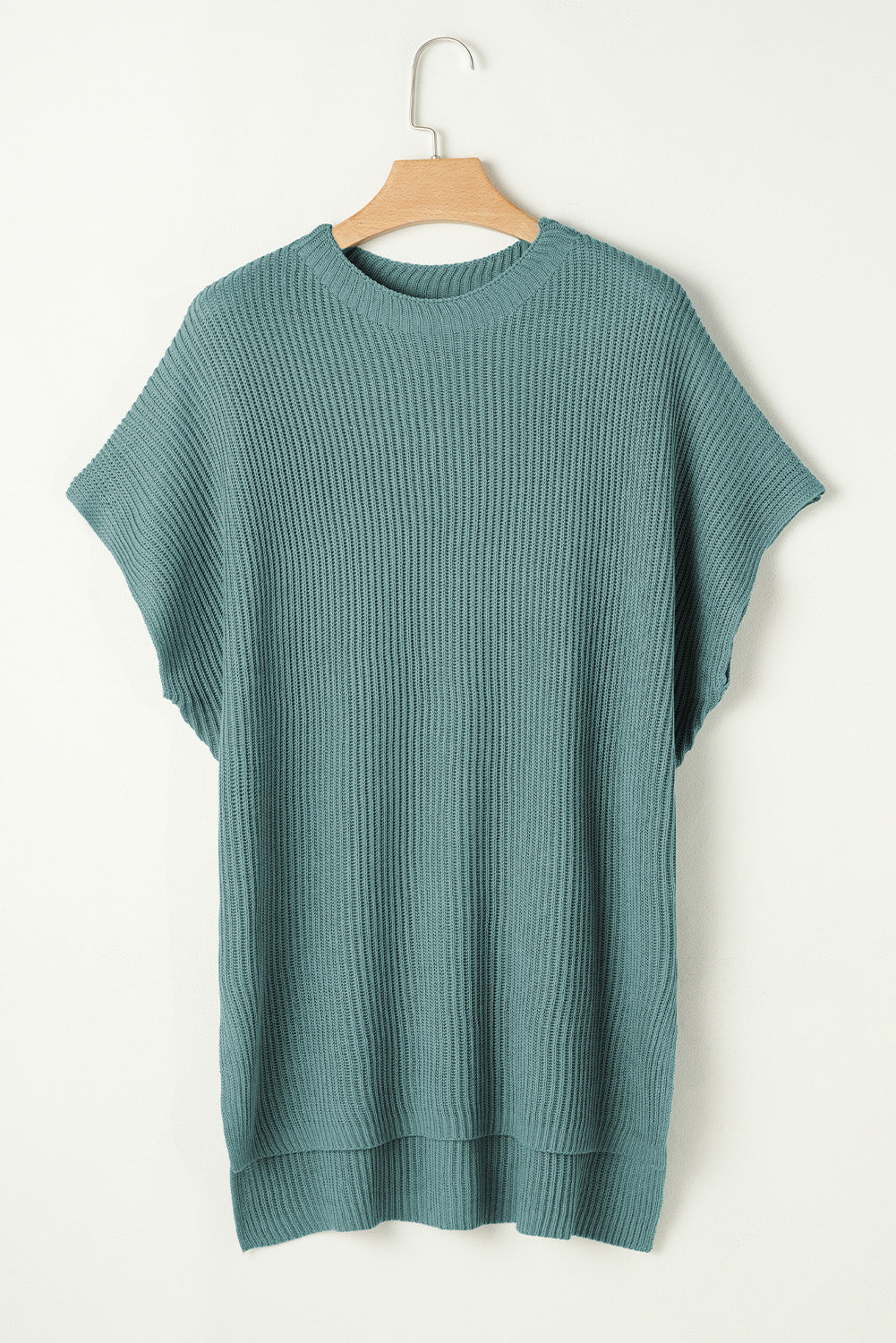 Top de punto de gran tamaño con mangas cortas estilo dolman y abertura lateral en color gris | S - XL | 3 COLORES